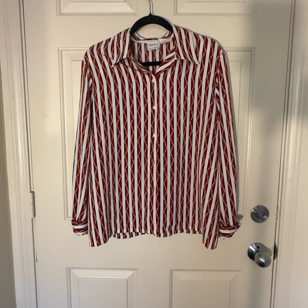 Koret Red and White Striped Blouse with chain design